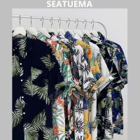 SEATUEMA เสื้อครึ่งแขนเสื้อลำลองแขนสั้นของผู้ชาย,เสื้อเชิ๊ตลายดอกไม้การท่องเที่ยวชายหาดฮาวายฤดูร้อน