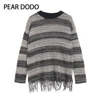 PEAR DODO Atasan Bahan Rajut แต่งพู่กลวงลำลองทรงหลวมสไตล์ขี้เกียจวินเทจเกาหลีสำหรับผู้หญิง