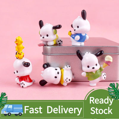 Sanrio โมเดลของเล่น,5ชิ้น/เซ็ตเครื่องประดับแฮนด์เมดสร้างสรรค์ตุ๊กตา Pochacco โมเดลของเล่น Hiasan Mobil ตกแต่งหน้าเค้ก