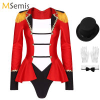 Halloween Circus Ringmaster บทบาทเล่นเครื่องแต่งกายสตรี Showman แขนยาว Jumpsuit Skirted กับ Bow Tie Bodysuit Circus Cosplay