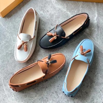 2023 new Four Colors Lychee grain cowhide brother color matching tassel peas shoes flat shoes loafers