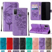 Alcatel 1L 2021 Case, WindCase Butterfly PU Leather Flip Wallet Card Slots with Hand Strap, Stand Cover for Alcatel 1L 2021