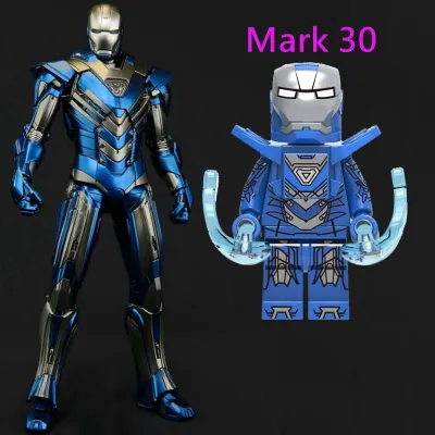 Mark 30ของเล่น DIY เหล็กสีฟ้าของเด็ก,บล็อกสร้างซูเปอร์ฮีโร่ไอรอนแมน TonyStark เพื่อการเรียนรู้