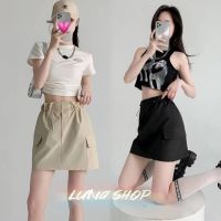 ۞ LJ8.28 Luna shop?กระโปรง?y2k Cargo skirt กระโปรงทรงเอมีเชือกรูด?พร้อมส่งจากกทม มาถึงใน 3-5 วัน