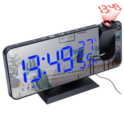 Household Acrylic Mirror Screen LED Digital Display Alarm Clock USB Charging Projector Alarm Clock with Radio for Home Office