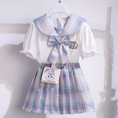 【July】 jk college suit middle and big childrens summer dress bowknot children Xingdailu fashionable foreign style two-piece thin section