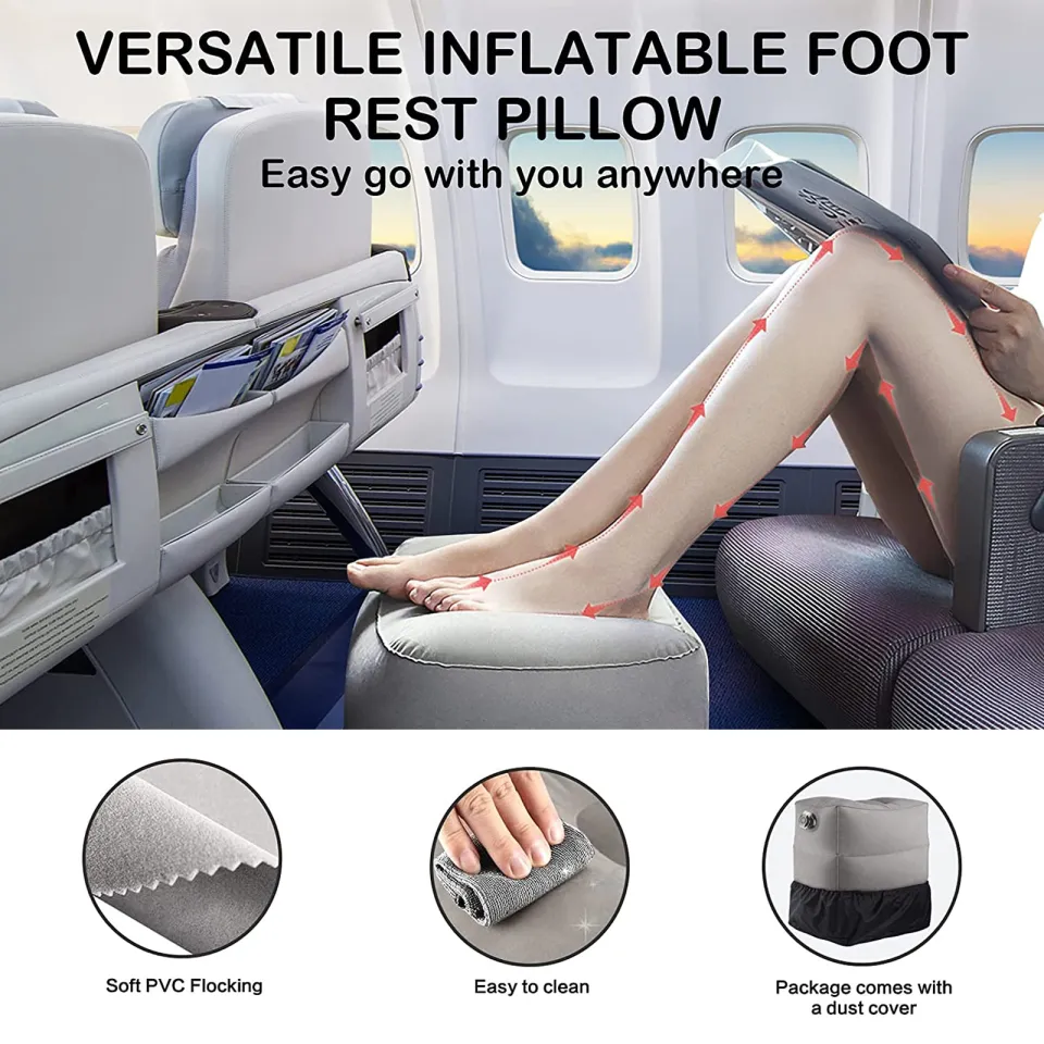 Inflatable Travel Pillow for Foot Rest with Dust Cover,Car Airplane Bed for  Kids,Adjustable Height Footrest Pillow,Leg Rest Travel Accessories  Esentials for Airplane,Car,Train,Home,Office 