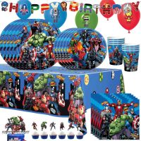 New Superhero Avengers Theme Party Disposable Tableware Plates Cups Napkins Tablecloth Kids Birthday Balloon Banner Decoration