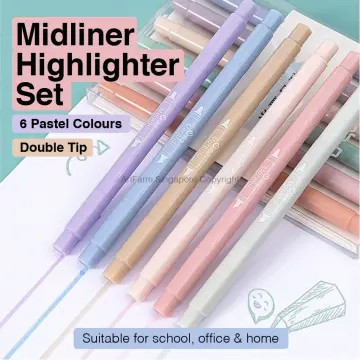 6Pcs/Set Double Head Fluorescent Highlighter Pen Markers Pastel