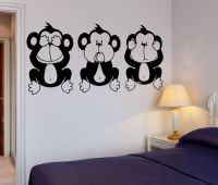 [COD] Three Monkeys Vinyl Wall Stickers Relaxation Office Decoration Decal Removable Mural SA831