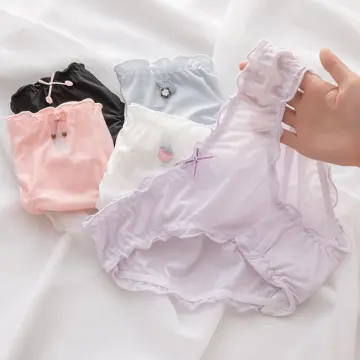 Baby Pink silk fabric briefs with Ruffles, Silk Satin Panties for