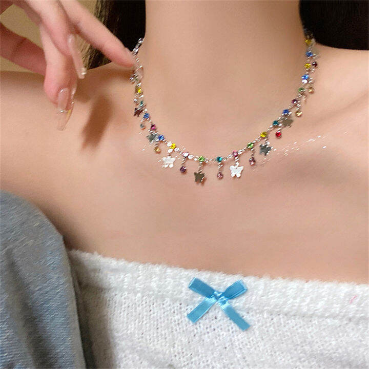 zircon-butterfly-pendant-necklace-colorful-butterfly-neck-piece-jewelry-womens-butterfly-clavicle-chain-y2k-butterfly-necklace-beaded-butterfly-necklace