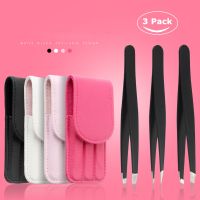 3PCS Eyebrow Tweezers Set Stainless Steel Point Tip/Slant Tip/Flat Tip Tweezers With Bag For Face Hair Removal Make Up Tools