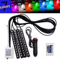 แถบไฟตกแต่งภายในรถแสงนีออนควบคุมระยะไกลไร้สาย4Pcs RGB 12LED