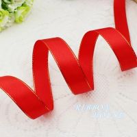 (25 yards/lot) 20mm/25mm/40mm red Satin ribbon gold edge wholesale high quality gift packaging ribbons
