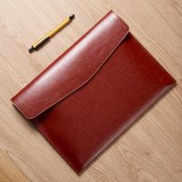 A4 Leather Briefcase Pouch Business Felt Folder Classic Snap Design Large Capacity Document Bag Office Supplies File Organizer