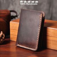 COD KKW MALL [Ready Stock] 100 Handmade Vintage Crazy Horse Genuine Leather Men Wallet Women Purse Leather Male Money Clips short Bifold Card Wallets Engraving Minimalist Coffee Black Brown WF200-1 WF200-2