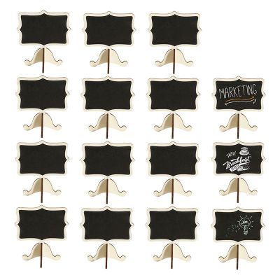 15 Pack Mini Chalkboards Place Cards with Easel Stand - Wood Rectangle Small Chalkboard Signs for Wedding, Birthday Parties, Table Numbers, Food Signs and Special Event Decoration