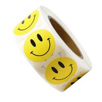 【CW】﹊✜☼  1 Roll/500pcs Smiley Face Stickers Happy Thank You Sticker Roll Dots Paper Labels Reward Teachers