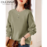 OULINNA เสื้อสเวตเตอร์ผู้หญิงออกแบบแฟขั่น,เสื้อกันหนาวผู้หญิงฤดูใบไม้ร่วง2023สไตล์ลำลองใหม่เสื้อแบบหลวมคอกลมอเนกประสงค์