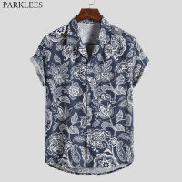 Paisley ดอกไม้พิมพ์บุรุษเสื้อฮาวายแขนสั้นลำลองฤดูร้อนผู้ชายทรอปิคอล Aloha เสื้อปาร์ตี้บีชสวมเสื้อผ้า C Hemise