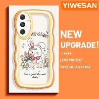 YIWESAN A54ปลอกสำหรับ Samsung 5G เคสลายการ์ตูนรูปกระต่ายดอกไม้สีสันสดใสเคสโทรศัพท์นิ่มแบบใสขอบเป็นคลื่นเคสป้องกันกล้องสุดสร้างสรรค์เคสโทรศัพท์ซิลิโคนโปร่งใสเคสกันกระแทก