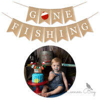 ตกปลาธีมปาร์ตี้ตกแต่งแบนเนอร์ธง  gone fishing ธงหางแฉกผ้าลินิน