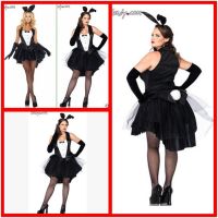 ♚✴ Fat Man Tuxedo Bunny Girl Black Rabbit Dress With White Ball Tail Evening Dress Game Costume