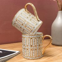 Luxury Noble Design Mosaic Coffee Cup Nordic Ins Hot Gold Painted Ceramic Water Cup 350Ml Coffee Cup Fashion Milk Cup