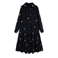 European and American style 2023 spring new fashion trend lapel loose shirt embroidered flower mid-length dress