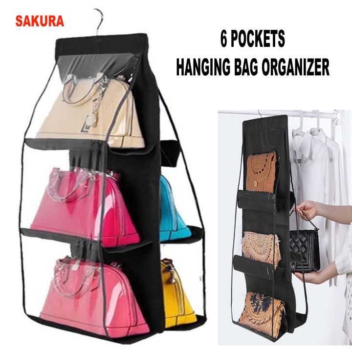 Hanging 6-Pocket Bag Organizer - Purse Organizer For Wall