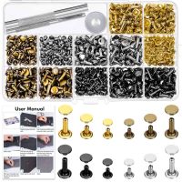 【CW】 Leather Rivets Kit Double Cap Brass Studs with Setting Tools for Repair amp; Crafts4 Colors amp;3Sizes Set