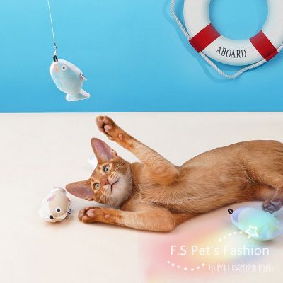 F.S zezeก้านแมวตลกหดได้/ฟันกรามกัดของเล่นแมว/จำลองปลา Catnip ของเล่น