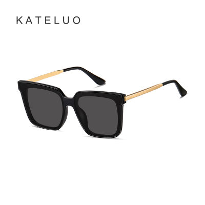 [พร้อมกล่อง + เลนส์ไนล่อน] KATELUO A0718แว่นกันแด Unisex สแควร์ TR ปรากฏการณ์กรอบเลนส์ไนลอนครอบคลุมใบหน้าผอมบางม่านบังแดดแว่นตา