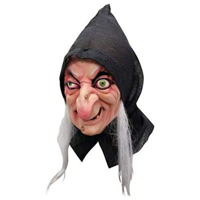 Horror Witch Cosplay Headgear Scary Witch Elderly Long Hair Latex Party Dress Up Props Gray Hair Bulge Eyes Adult Mask Horror W
