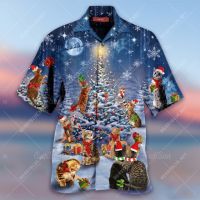 ??Christmas Men S Casual แขนสั้นเสื้อ Santa Claus Deer พิมพ์เสื้อผู้ชายชุดฮาวาย Camisas Hombre 2XL