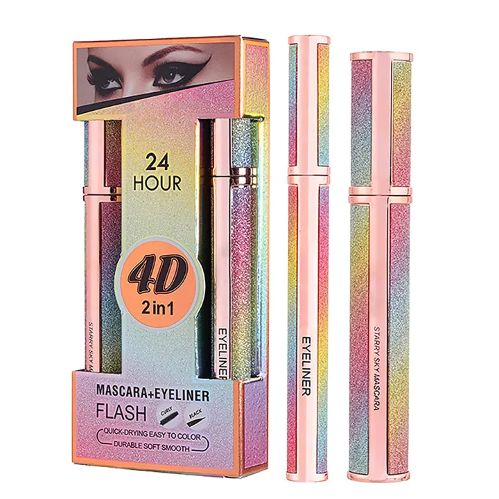 Set Maskara dan Eyeliner Serat Sutra 4D, Alat Rias Mata, Maskara Anti