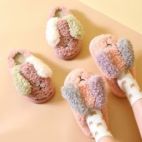 Winter Warm Slippers Women Cartoon Dog Non-slip Plush Cotton Shoes Memory Foam High Heels Home Bedroom Ladies Faux Fur Slides