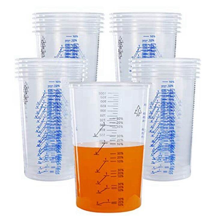 32 Oz (1000Ml) Disposable Flexible Clear Graduated Plastic Mixing Cups Use for Paint Resin Epoxy