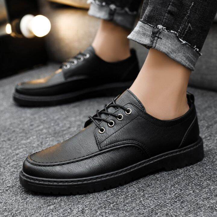 ready-2023-new-mens-korean-style-mens-low-top-black-casual-leather-shoes-waterproof-non-slip-tooling-boots-leather-panel-shoes