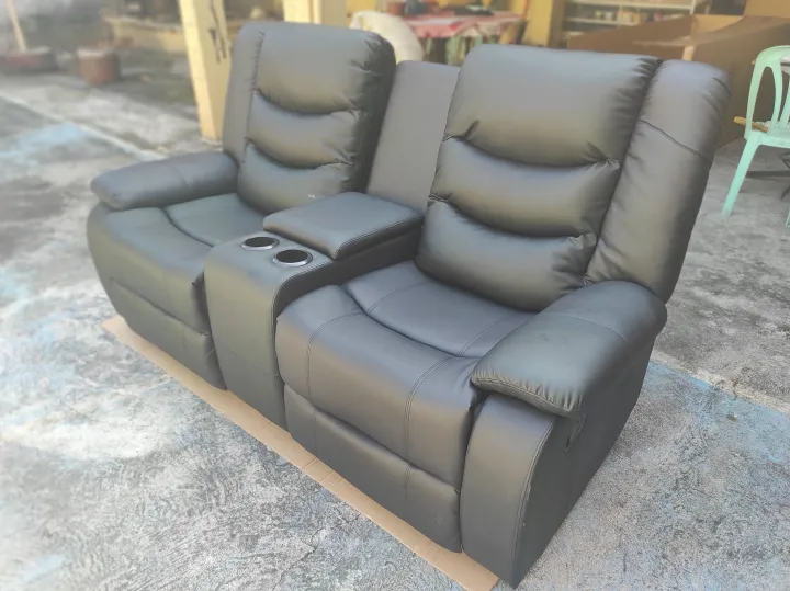 Reclining Sofa Loveseat With Console Box 2 Seater For Living Room Pu Leather Recliner Lounge Single Chair Overstuffed Padded Seat Bedroom Lazada Ph Single Sofa Reclining Chair, Two Tone Leather Recliner Sofa With Drinks Consoles
