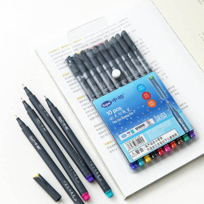 【CW】ชุดปากกาสี10ชิ้น/ล็อตไมครอน0.38มม. ปากกาหัวซึมดีสำหรับวาดภาพระบายสีศิลปะ 1 1