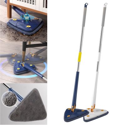 ☊ 360° Rotatable Mop Adjustable Cleaning Mop Telescopic Triangular Mop Reusable Spin Mop Dry Wet Floor Mop Stainless Steel Handle