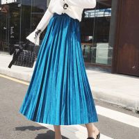 【CC】☃♣  Color Elastic Waistband Pleated Large Skirt Skir