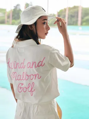 MALBON เสื้อยืดแขนสั้นทรงหลวมปักลายตัวอักษร Malbon สำหรับผู้หญิงเล่นกอล์ฟแบบเกาหลีเสื้อโปโลอเมริกัน
