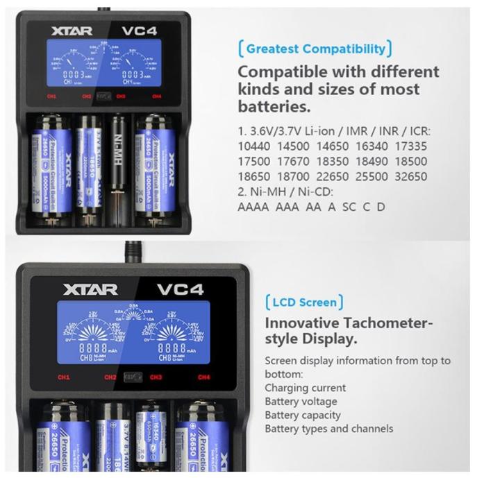 xtar-เครื่องชาร์จเปล่า-vc4-usb-ของแท้-จอดิจิตอล