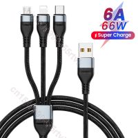 [Hot K] 3ใน1 6A 66W ที่ชาร์จไฟรวดเร็ว USB สายสำหรับ iPhone 14 13 8 Pin SuperCharge Micro TypeC ข้อมูลสายชาร์จสำหรับซัมซุง Xiaomi Huawei