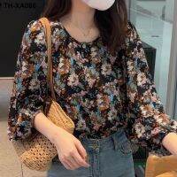 2023 Autumn New Floral Chiffon Shirt Womens Fashionable and Age-Reducing Versatile Outerwear Nine-quarter Sleeve Popular Shirt