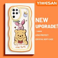 YIWESAN เคสสำหรับ OPPO A94 4G F19 Pro Reno 5F Reno 5 Lite Reno 5K Find X3 Lite เคสลายการ์ตูน Winnie ช้อนส้อมมีดหมีพูห์แฟชั่นขอบสีครีมน่ารักป้องกันเลนส์กล้องเคสโทรศัพท์โปร่งใสกันกระแทกเคสซิลิโคนใส