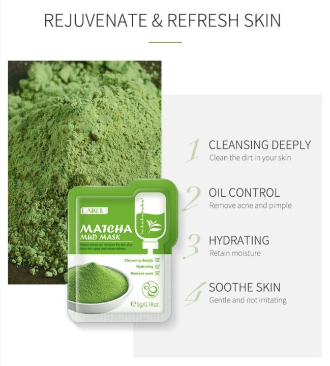 มาส์กโคลนชาเขียว-มีดินเกาลินดูดสิ่งสกปรกบนใบหน้า-matcha-mud-mask-5g